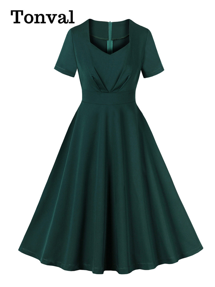 Women'S Green Formal Wear - Tonval Sweetheart Neck Ruched High Waist