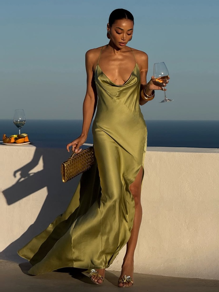 2026 Olive Green Satin Spaghet - đánh giá và giá Women'S Green Formal Wear